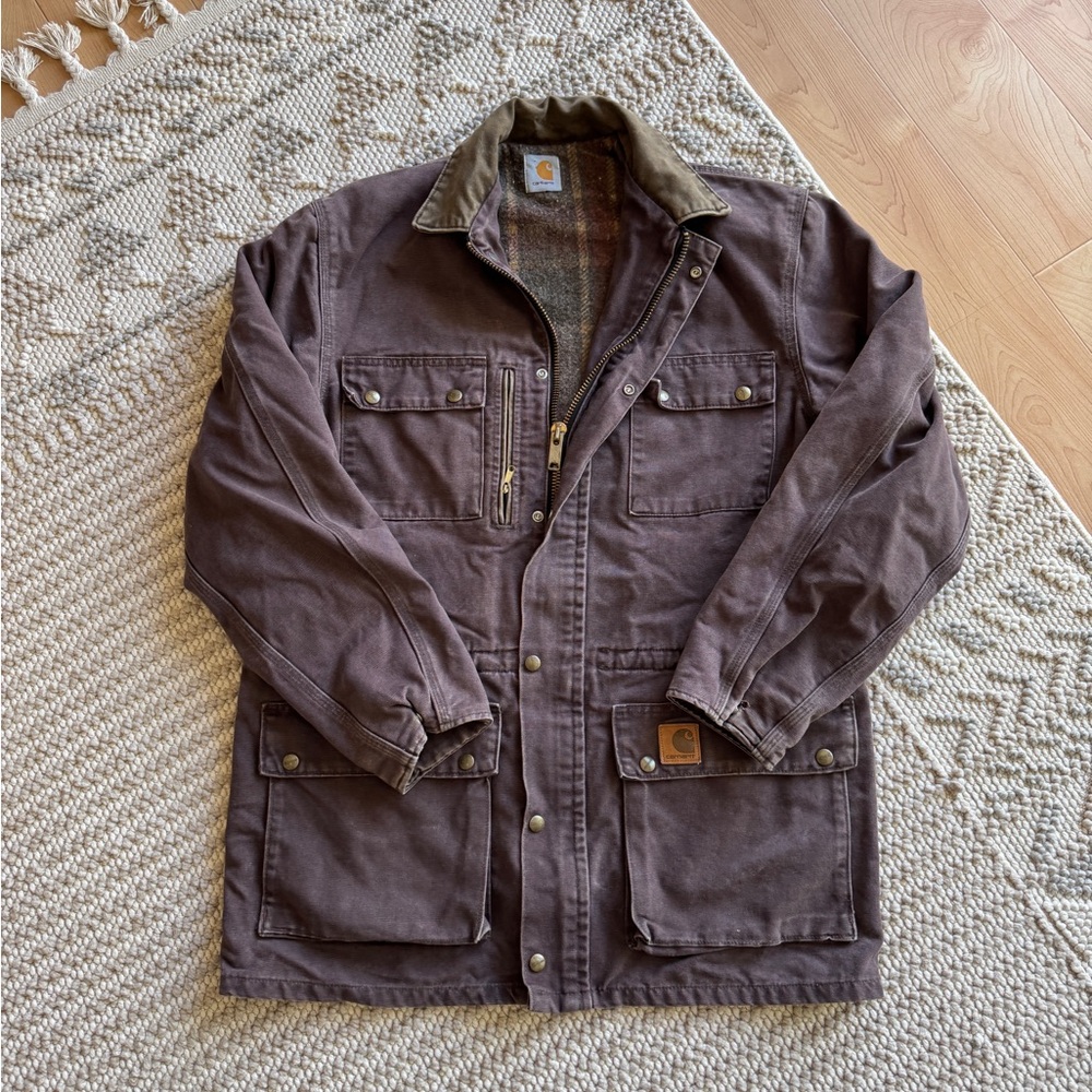 Rare Vintage Brown Carhartt Blanket Lined Barn Jacket Distressed Faded Size 2XL